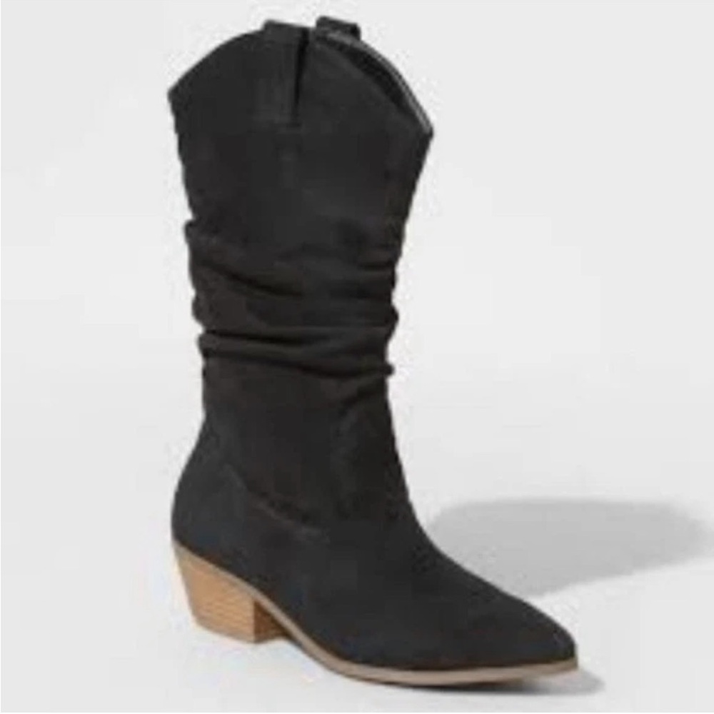 Universal Thread Adeline Black Slouchy Western Cowboy Boots Memory Foam 8.5